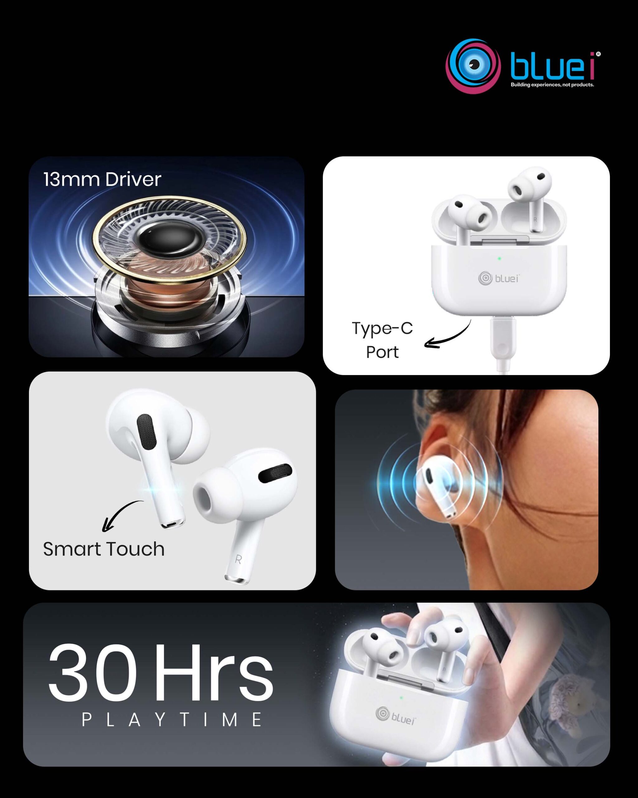 smart touch, tws, wireless, type c charging